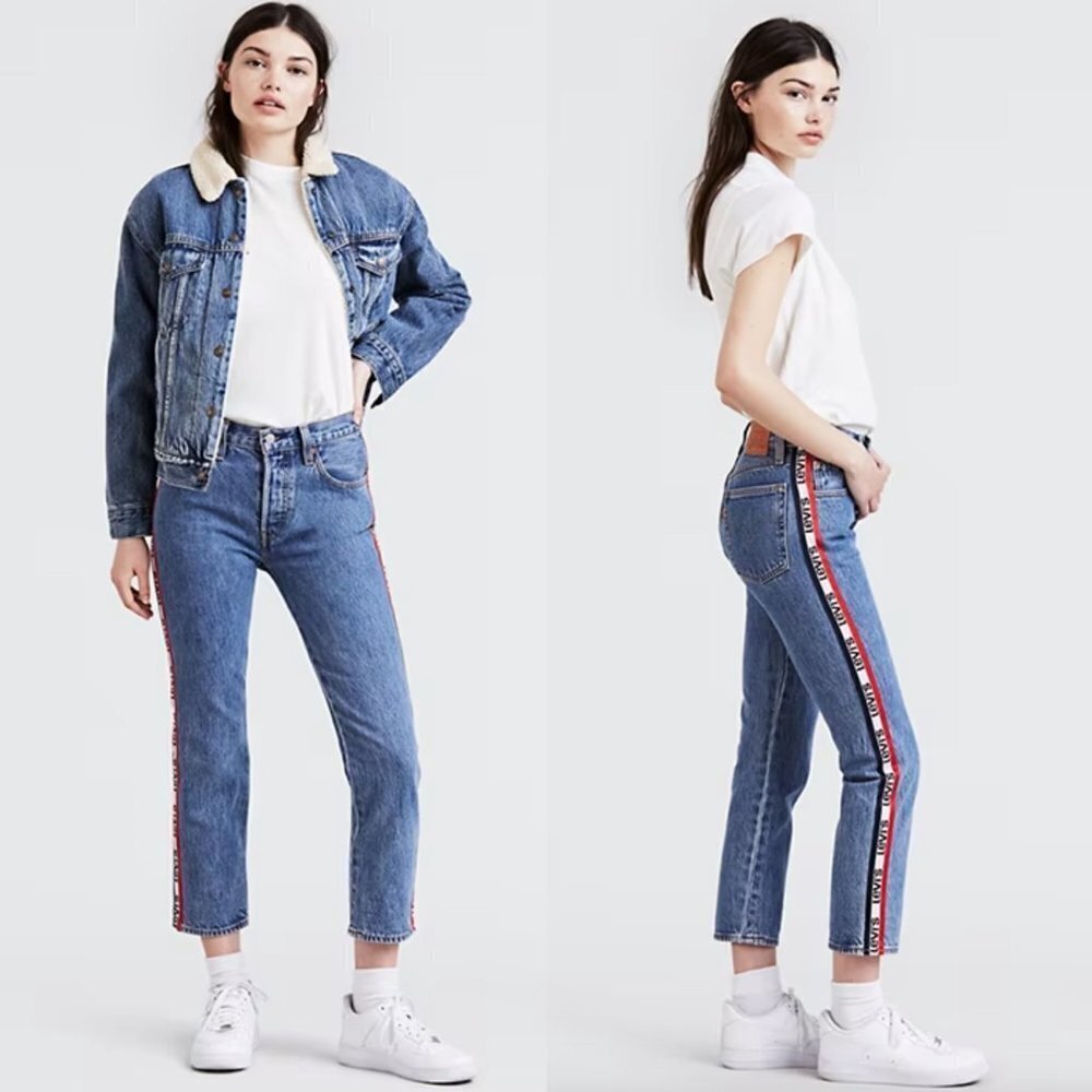 Levi's 501 Original Cropped Jeans Straight Leg High Rise Button Fly Blue Sz 27